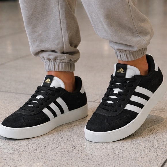 adidas Shoes - Adidas Black and White Suede Sneakers